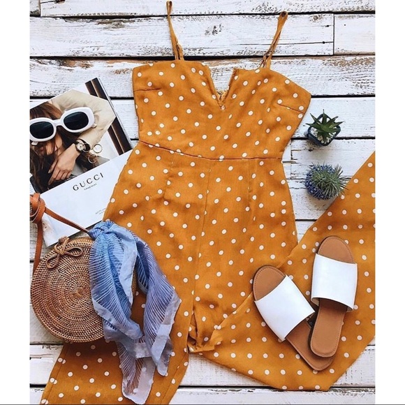 Mustard Polka Dot Jumpsuit - Picture 8 of 8
